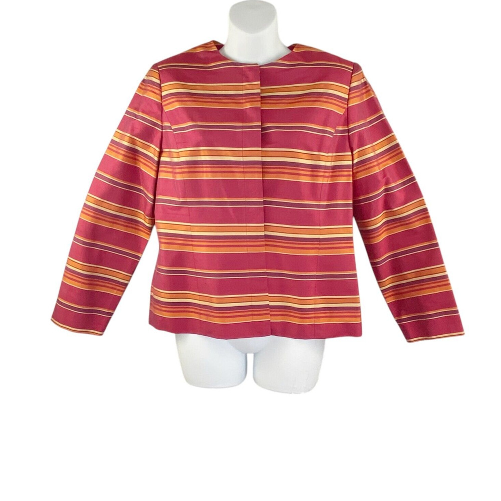 Kasper & Company ASL Women 8P Silk Jacket Career Red Striped Lined NEW Deadstock